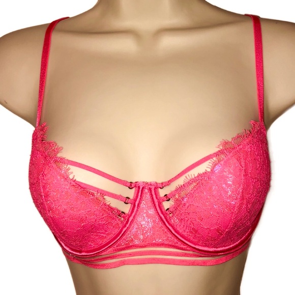 Victoria's Secret Other - Victoria's Secret Strappy Hot Pink Lace Underwire Bra 34C